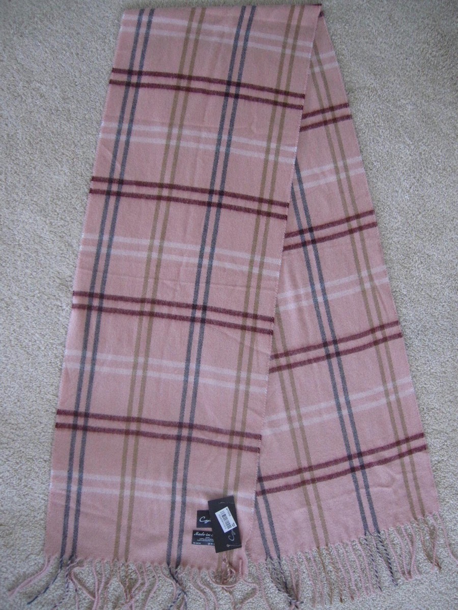 Womens Cejon scarf Italy Macys pink plaid fringe NWT $36 white tan blue soft