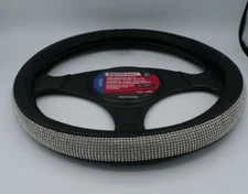 Auto Drive Steering Wheel Cover Silver Bling Bling Glitter Diamonds 14.5"- 15.5"