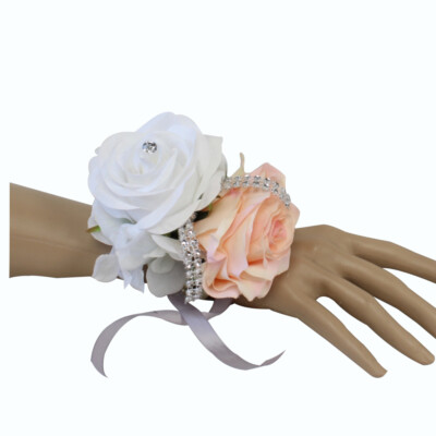 Wrist Corsage Rose Hydrangea Bling prom wedding homecoming Plum Horizon Coral 