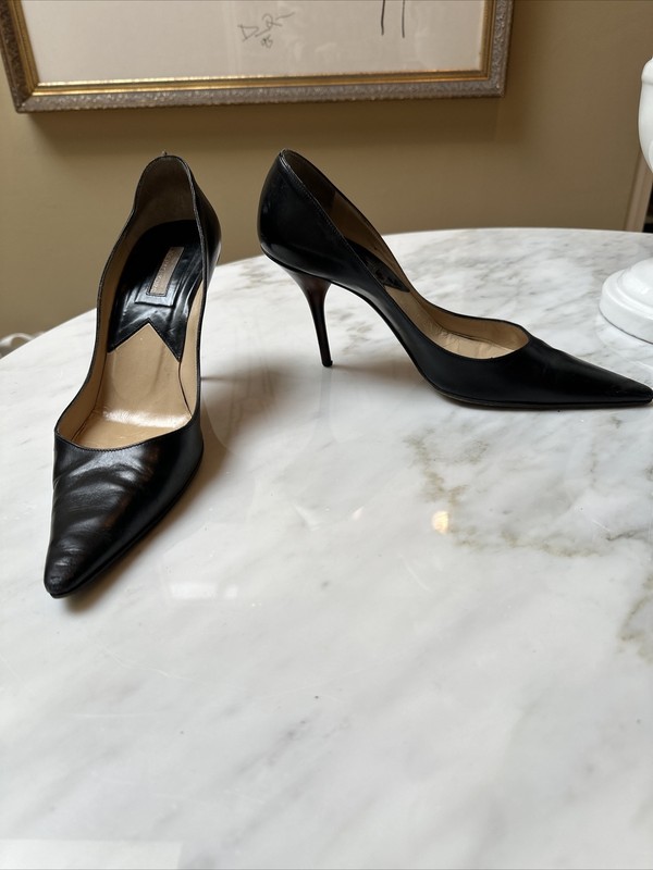 Michael Kors Collection Pump Heels. 8M, Black w Lacquered Tortoise 3.75” Heel