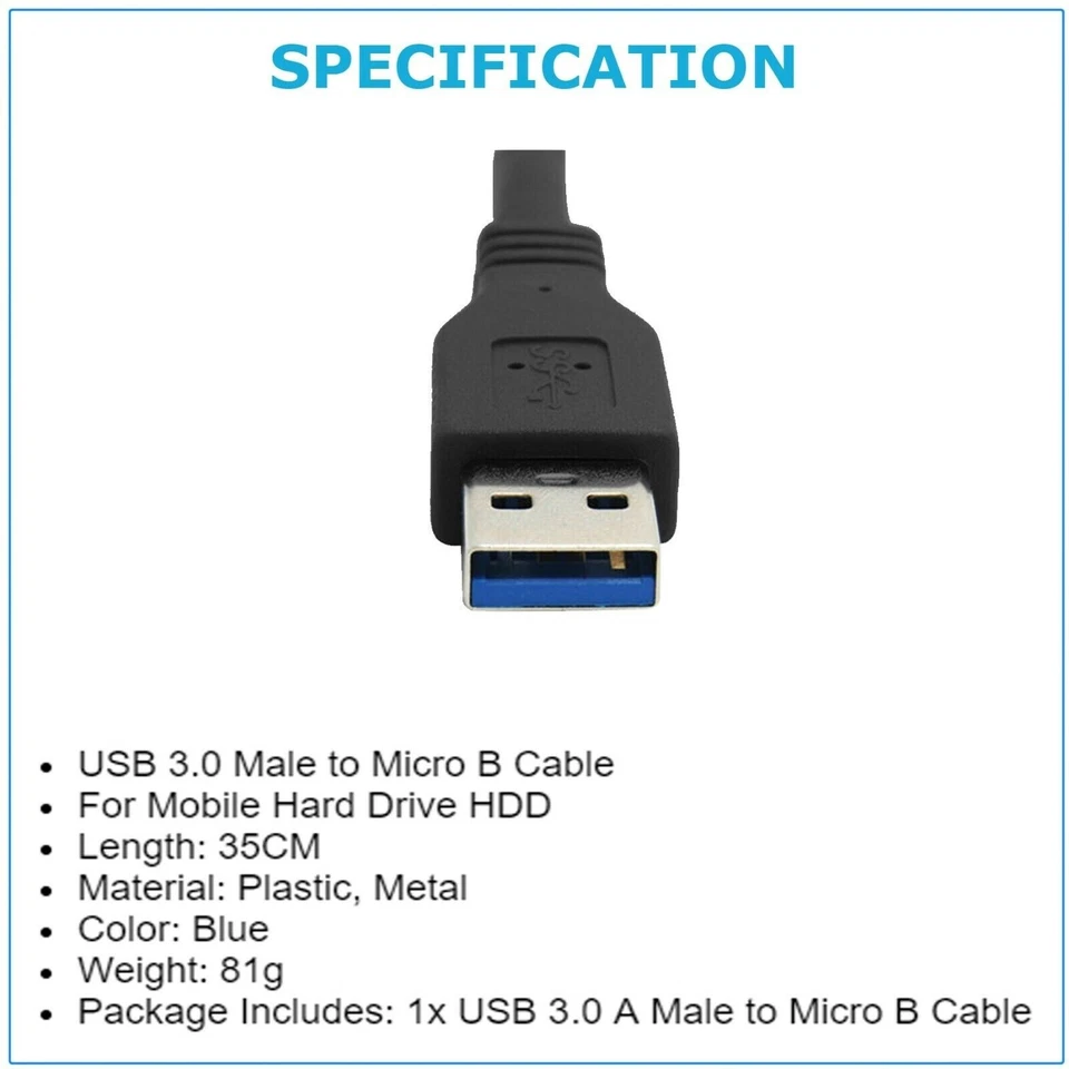 Micro USB 3.0 Cable High Speed Data SYNC For HDD Portable External Hard Drive - Image 4 of 4