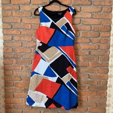 The Limited Dress Size 12 Black Blue Orange Geometric Colorblock Midi Sheath
