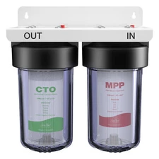 2Stage Whole House Water Filter System for 4.5"x10" Filtration Cartridge 1" Port
