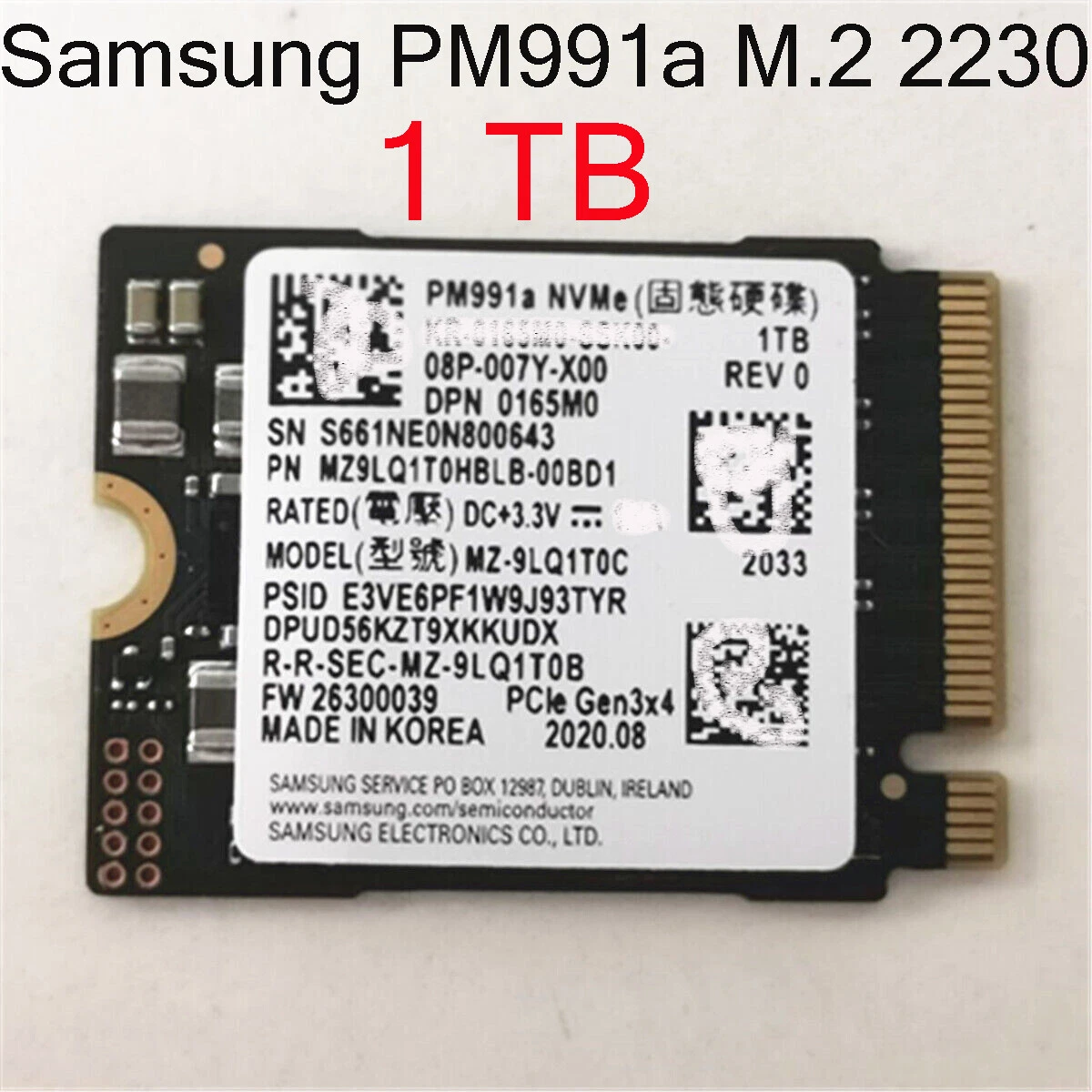 PM991 M.2 2230 1TB SSD NVMe PCIe Gen3 x4 Surface Pro ROG Storage Drive  1024GB