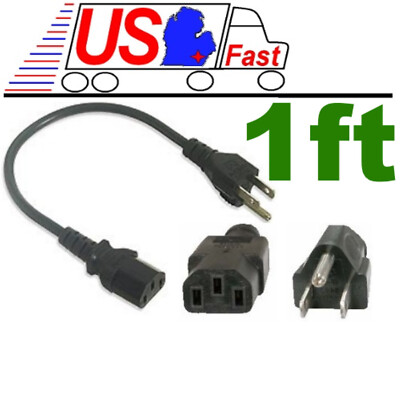 12''inch/1ft 18awg Short Standard Power Cord/Cable/Wire PC/TV IEC320 C13 10A 125V