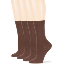 Women's Cotton 4 Pack Solid Dress Business Crew Cozy Socks Medium 9-11 Brown