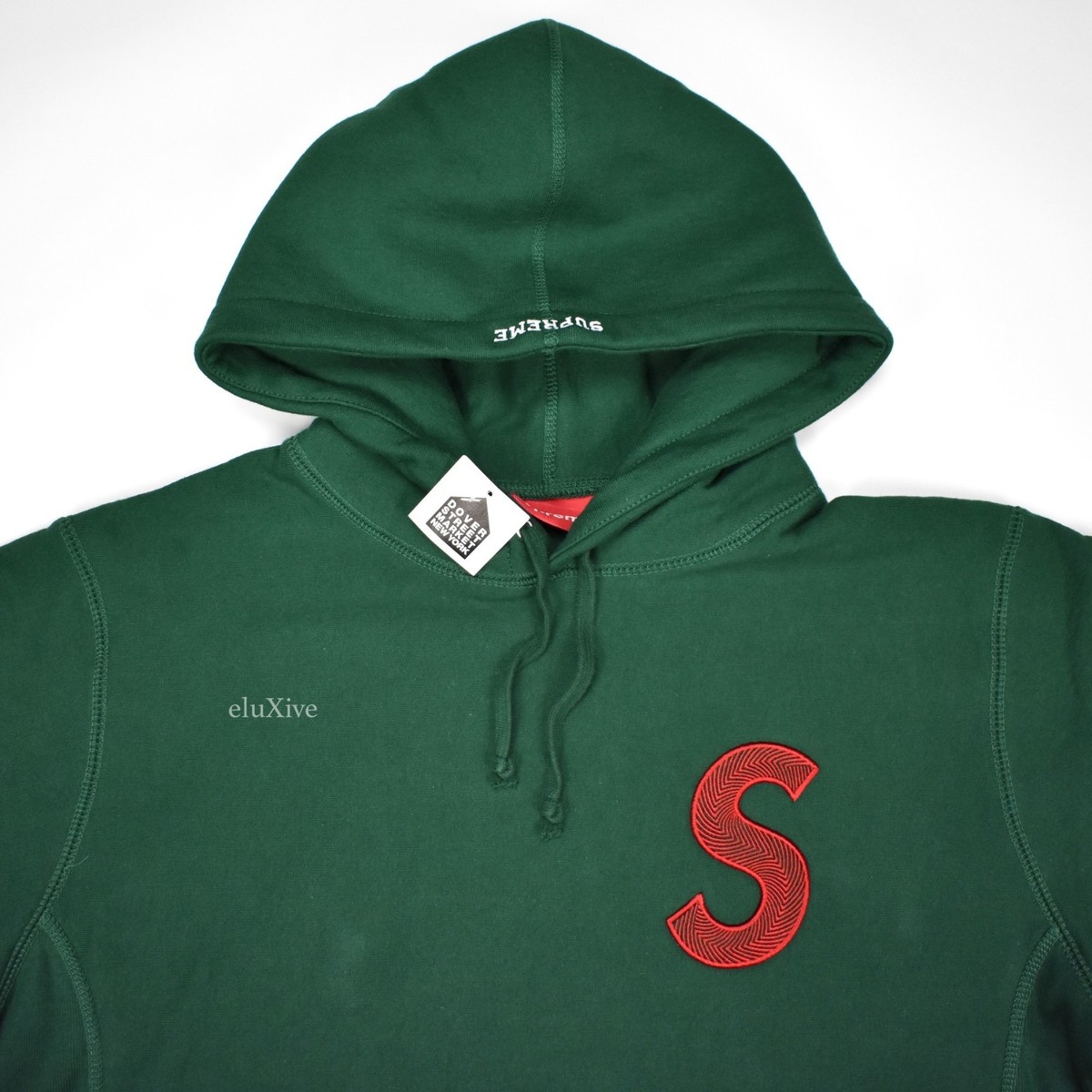 NWT Supreme NY Men's Dark Green Red S-Logo Hoodie Sweatshirt FW18 L DS  AUTHENTIC