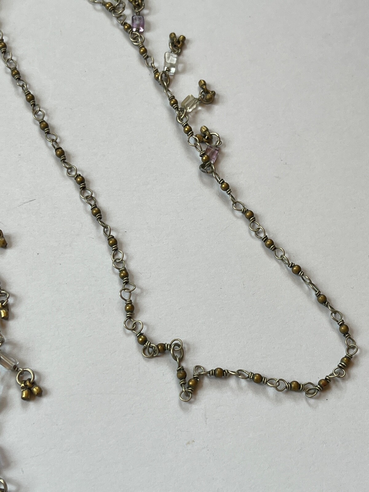 Rustic Long Silvertone Chain w Tiny Round Brass L… - image 6