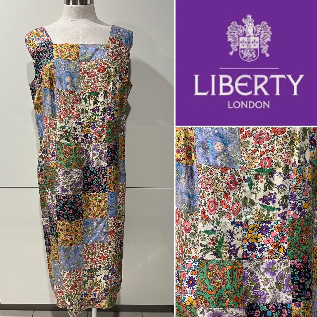 アメリヴィンテージ　LIBERTY PATCHWORK BLK DRESS S LIBERTY LONDON Vintage 1970s Handmade Patchwork Florals Silk