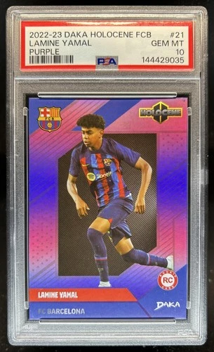 2022-23 Daka Holocene Lamine Yamal Purple Rookie RC #21 Barcelona PSA 10