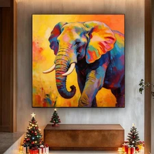 Handpainted Colorful Animal Elephant Oil Painting Wall Art Home Decor on Canvas