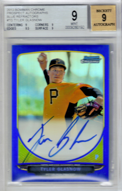2013 Bowman Chrome Blue Refractor Tyler Glasnow Autograph /150 BGS 9