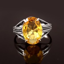 925 Sterling Silver Rose Cut Yellow Citrine Gemstone Jewelry Ring US All Size 