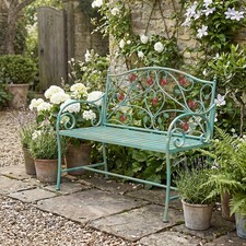 Vintage Garden Bench for Outdoors Wrought Iron Patio Bench with Rose Design US