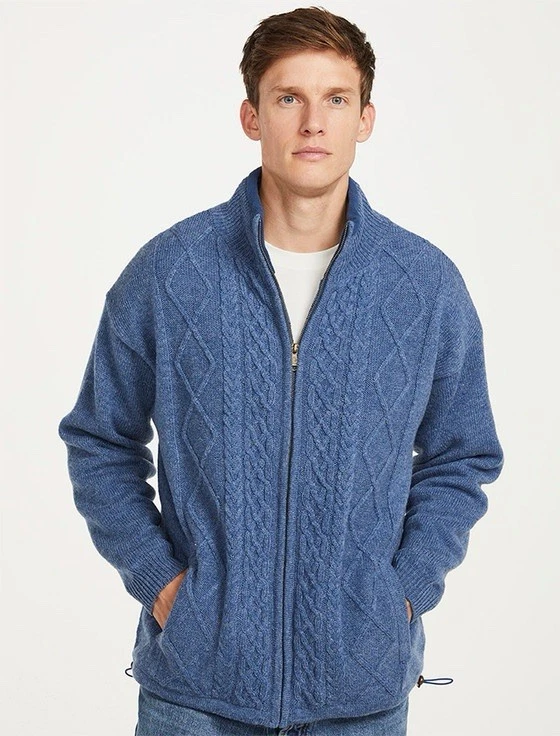 Mens Windproof Aran Wool Jacket ("Denim" Color) (Medium)