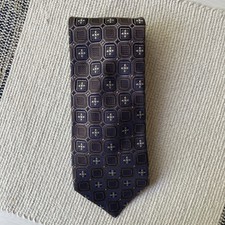 John W Nordstrom Silk Tie Brown Black Gold Geometric Design Made In USA 3.75x66