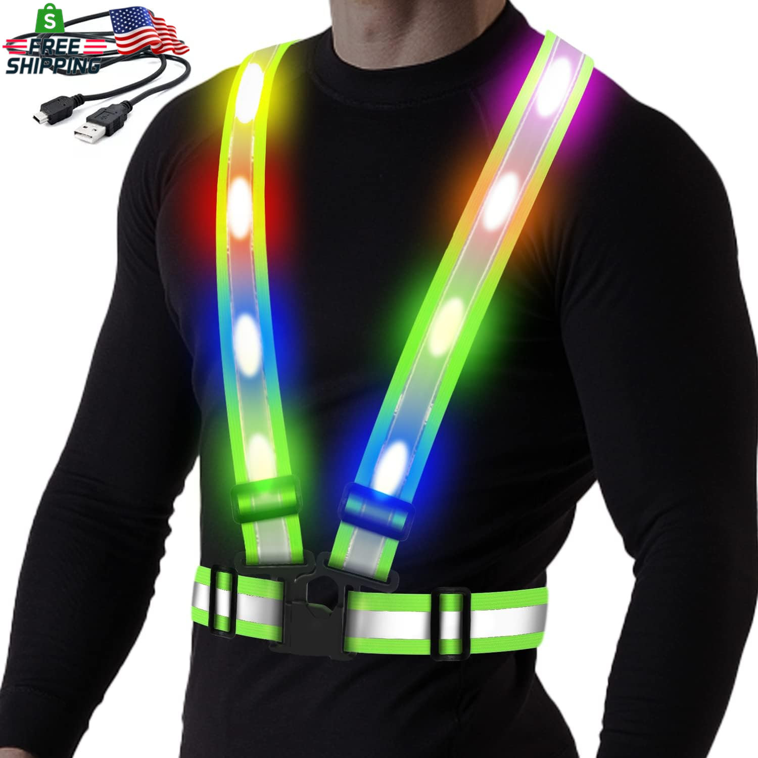 Led Reflective Vest, Usb Rechargeable Reflective Running Gear With Safety Lights