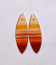 20.40 Cts Natural Orange Banded Agate Drilled Cabochon Match Pair 38X12MM 86
