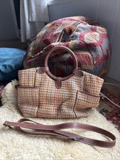 Vintage Y2K Fossil Purse Multicolored Woven Straw w/ Leather Accent Tote Bag