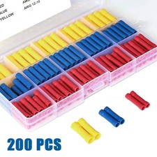 200PCS Insulated Straight Electrical Butt Wire Connectors Splice Crimp Terminals