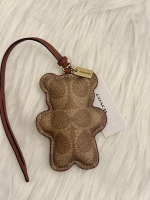 Coach Bear Puffy Bag Charm In Signature Canvas Tan/Caramel CCX44