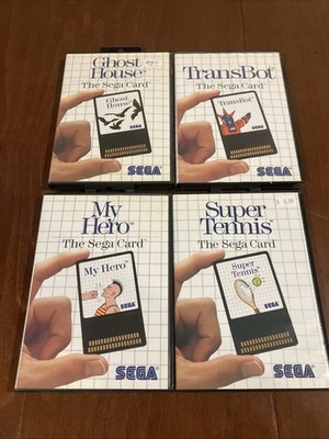 Lot Of 4 Sega Master System Card Games: My Hero Transbot Ghost House Trennis Cib