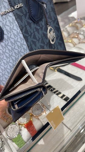 Michael Kors Jet Set Travel MD Bifold Zip Coin Credit Card Wallet MK Navy Blue - Picture 9 of 24