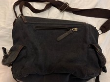 Christian Messenger Bag Canvas Cross Logo Satchel Brown Faux Leather Trim