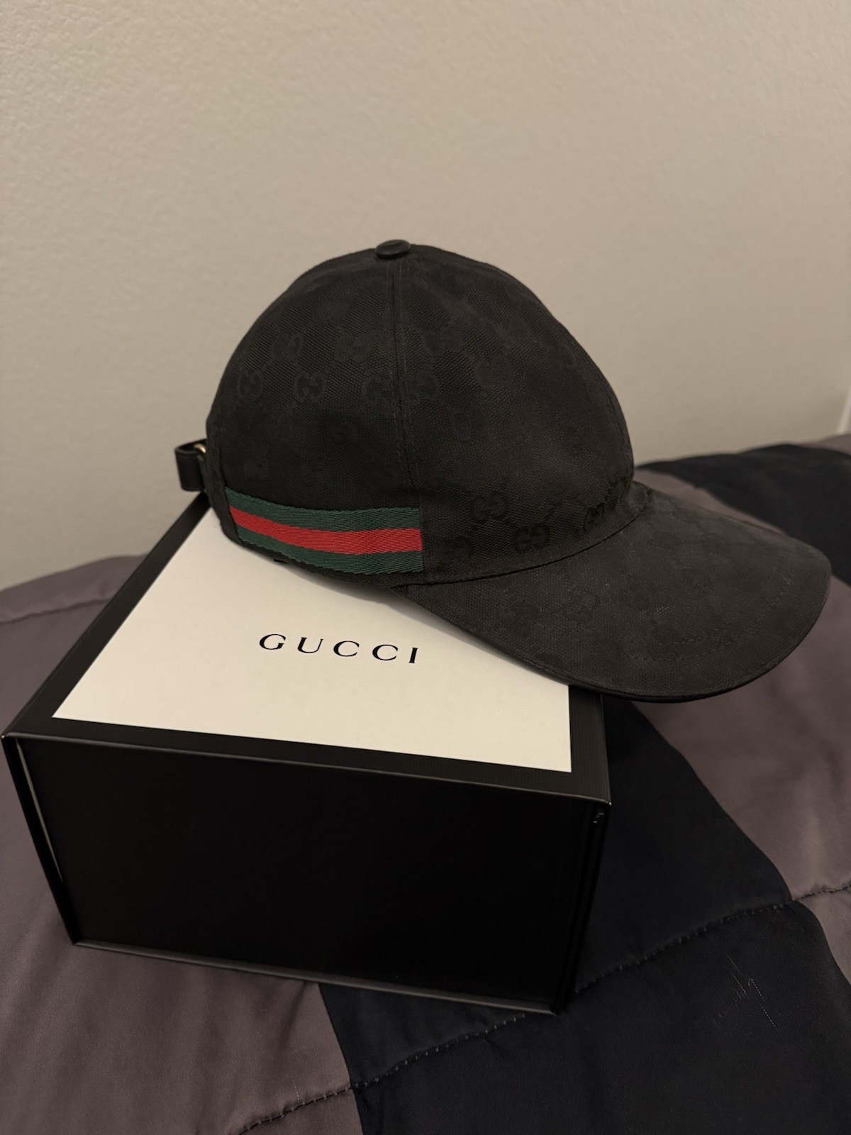 Authentic Gucci Monogram Web Stripe Baseball Cap - image 1