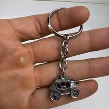 Vintage Wells Fargo Stagecoach Pewter Finish Metal Keychain Key Ring Accessory
