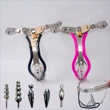 Stainless Steel Chastity Belt Lockable Adjustable Pants Restraint Female Plug