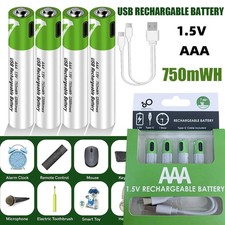 4x AAA Rechargeable Battery USB Type-C Cable Lithium-Ion 1.5v 750mWh