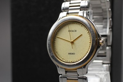 Vintage 1991 N MINT Quartz HAQ Seiko Dolce 5E31-6B8A Bicolor Mens Watch JAPAN