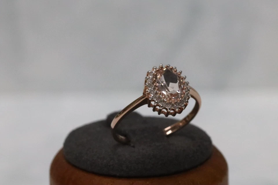 Anillo con racimo de diamantes y morganita de oro rosa de 9 quilates - talla P1/2 - sello del Reino Unido Foto 4 de 4