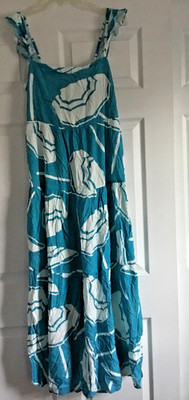Kenny Flowers Teal Resort Maxi Ruffle Dress Size Large