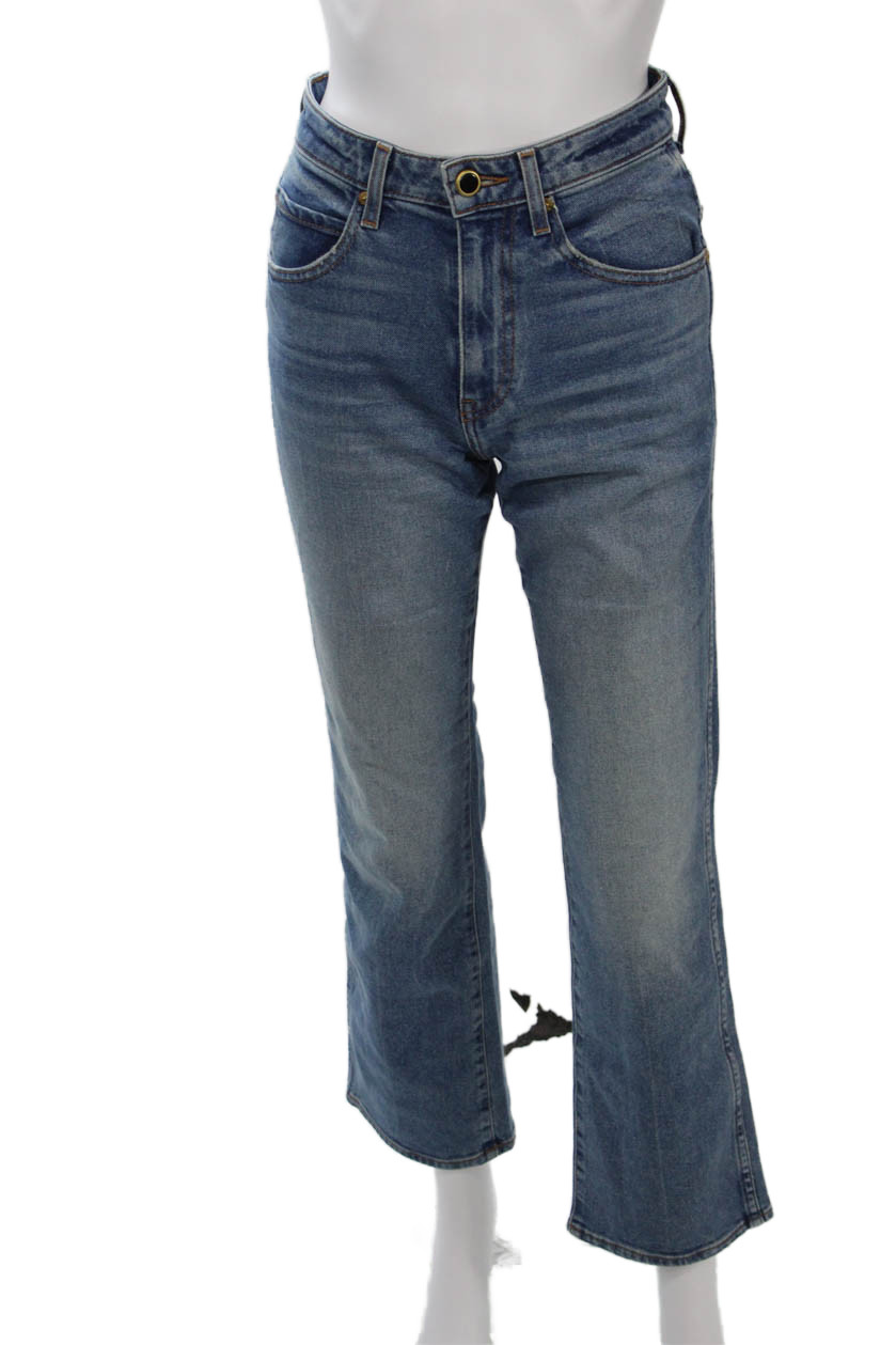 Khaite Womens Cropped Straight High Rise Blue Jeans Size 25Free Shipping in US $100+ Orders | $6.95 Orders Below