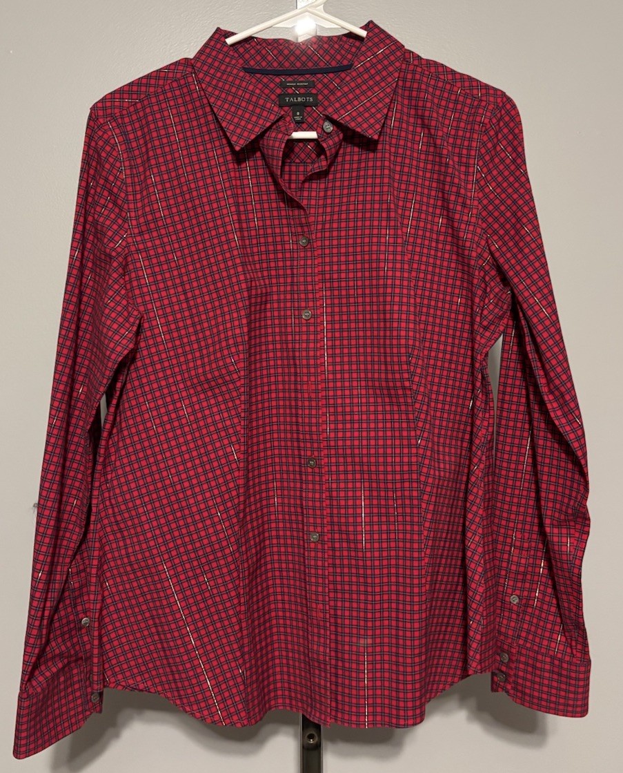 Talbots button down blouse Holiday Plaid Red Wome… - image 1