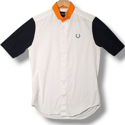 Raf Simons X Fred Perry Shirt Mens XS White Orange Black Short Sleeve Top