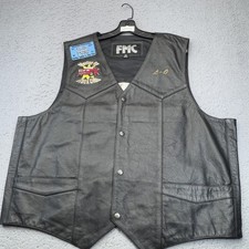 FMC Vest Mens 52 Black Leather Biker Lined Pockets Embroidered Snap