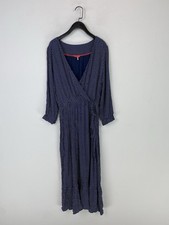 Joules Navy White Polka Dot Print Jersey Wrap Midi Dress 3/4 Sleeve Size UK 12