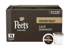 Peet 's Coffee Medium Roast K-Cup Pods, Caf  Domingo 75 ct.Free Shipping 