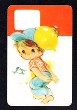 Valentine Swap Card - Wide-Eyed Boy With Balloon (BLANK BACK)