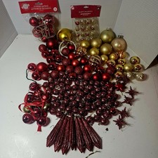 130 Red/Gold Christmas Ornaments Decor Bells, Stars Mostly Baubles Some New