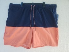 Mens George Dark Blue  Coral 8" Inseam Drawstring Stretch Waist Swim Shorts 3XL
