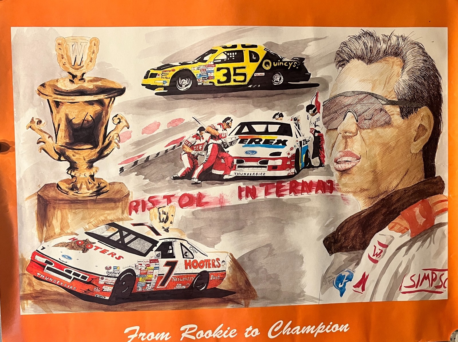 Alan Kulwicki NASCAR Poster From Rookie to Champion 1993 Memorial Hooters 20x26