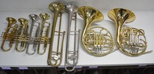 SET/LOT 2 FRENCH HORN, 2 TRUMPET,2 TENOR TROMBONE,2 CORNET -CONN, OLDS, BUNDY