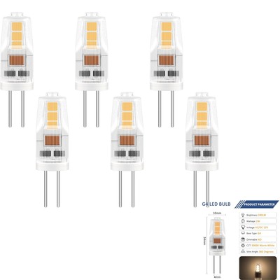 Energiesparende G4 LED Birne 2W, LED Ersatz für 20W Halogen, 3000K, 6 Stück