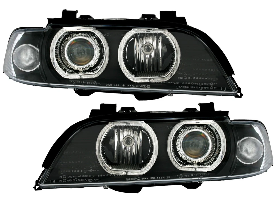 Angel Eyes Scheinwerfer Set für 5er BMW E39 1995-2000 V2 LED Ringe Schwarz H7 - Bild 2 von 4