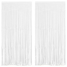 White Foil Fringe Curtain 2 Packs 3.3x8.3FT Metallic Tinsel Streamers