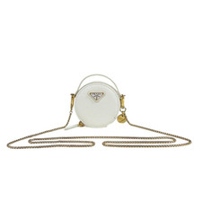 PRADA Saffiano Mini Round Shoulder Bag White Leather Triangle Logo 1NR023